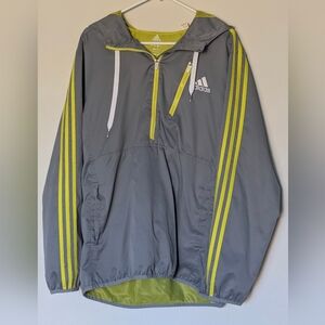 Adidas Men's L - Gray Windbreaker Jacket with Yellow Stripes